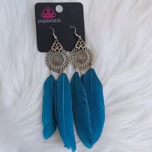 Paparazzi Teal Feather and Silver Earrings